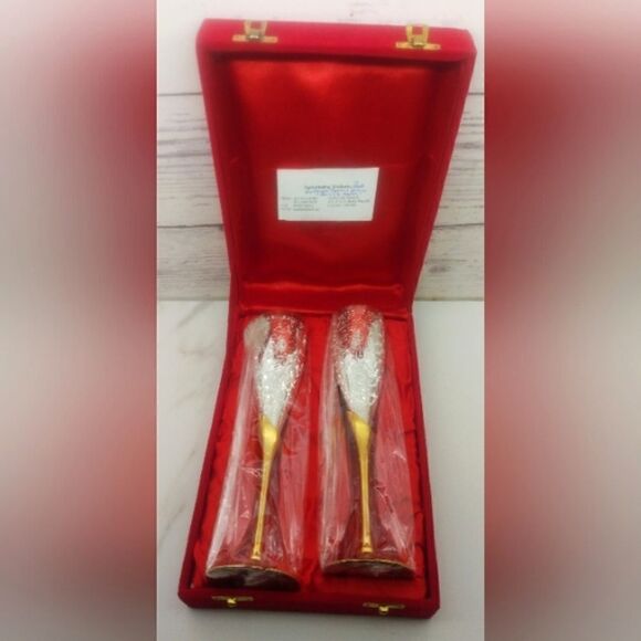 Vintage Champagne Flutes Glasses Brass Silver Plate  From Calcutta India - Picture 14 of 16